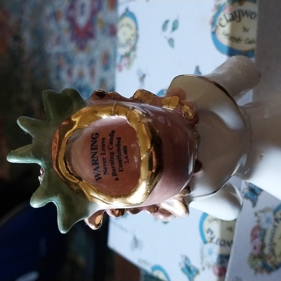 Clayworks Harmony Mandolene Statue of Liberty figurine cream gold pink green - Picture 7 of 8